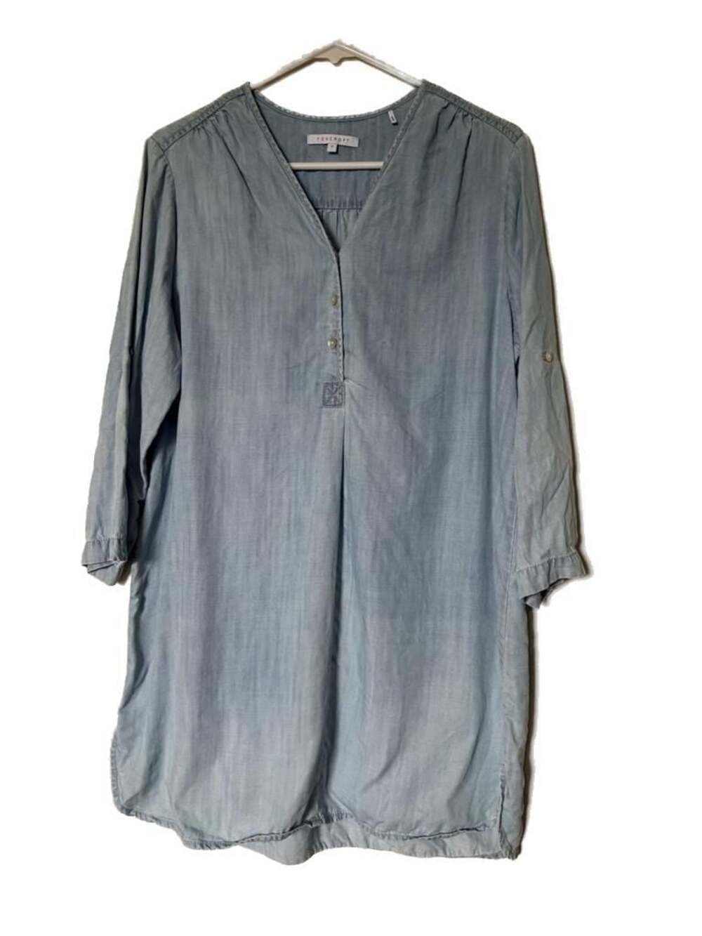 Foxcroft Women's Light Blue Chambray Split-Neck Popover Tunic